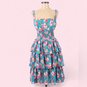 Betsey Johnson Blue and Pink Floral Mini Dress